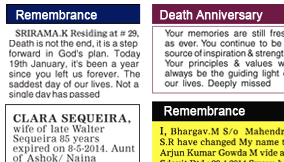 Samaja Remembrance display classified rates